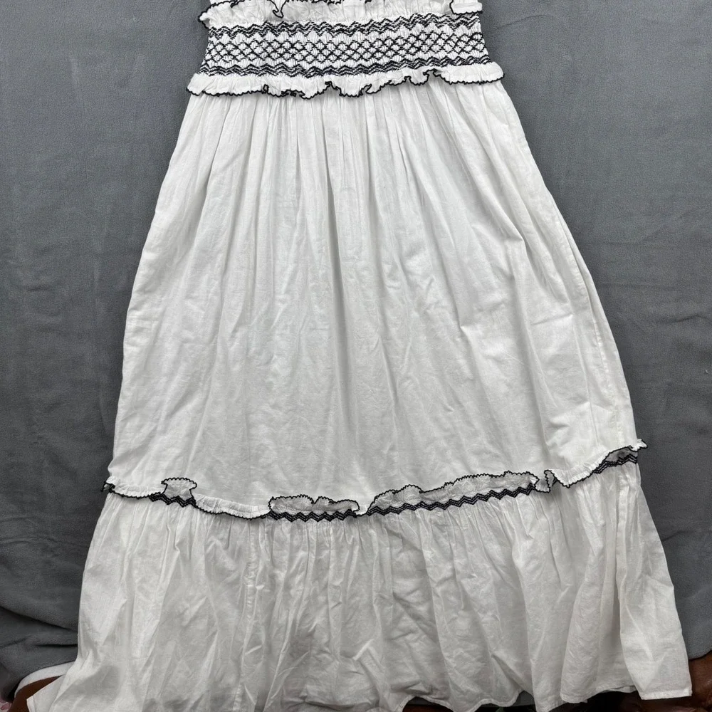 Cleobella White Maxi Dress Ruffle Sleeves Smocked‎ Boho Organic Cotton Medium